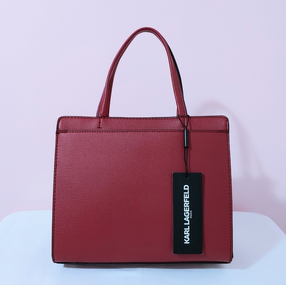 NWT Karl Lagerfeld Maybelle Cat Tote Dark Red with boucle applique Crossbody Bag - Picture 4 of 9